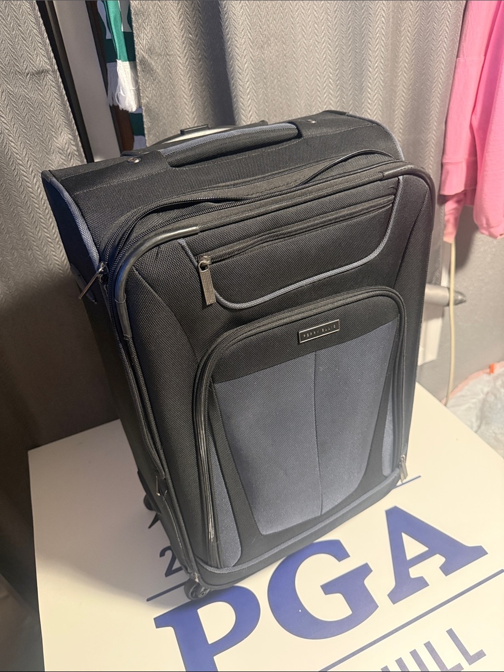 Perry Ellis Two-Tone Black and Navy Upright Carry-On
